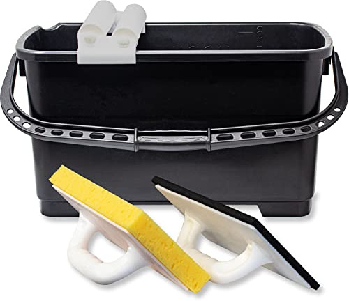Kronen Hansa Waschset für Fliesenleger (Fliesenprofi Fliesenwaschset - 22 Liter Fliesen-Wascheimer mit Doppel-Rollenaufsatz, Fliesenwaschbrett, Fliesenfugbrett 280 x 140 mm, Made in Germany)