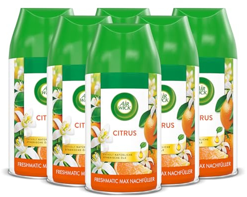 Air Wick Freshmatic Nachfüller, Raumduft: Citrus, 6er Pack | Automatischer Lufterfrischer für die Wohnung, 24h Geruchsneutralisierung, Duftintensität regulierbar, ätherische Öle, 6x250ml