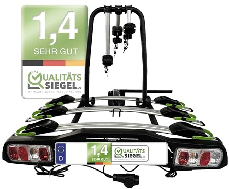 GRUNDIG Automotive Messeneuheit 2025 Fahrradträger Anhängerkupplung 3 Fahrräder, Diebstahlschutz, Fahrradträger Auto, Santorin 9-3F (Silber)