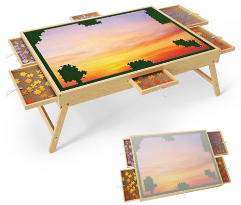 Brolteja Puzzletisch 1500 Teile Puzzel Tisch76.5 x 57cmx 32cm Puzzel Board 6 Schubladen Puzzlebrett (1500pcs)