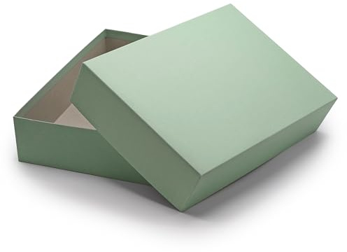 NEUSER PAPIER Geschenkbox mit Deckel DIN A4 – Aufbewahrungsbox Karton Eukalyptus-Grün bezogen – Geschenkkarton Schachtel stapelbar 302 x 213 x 70 mm, 1 Stück