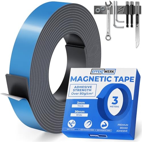 EFFEKTWERK Magnetbandrolle (3 Meter), dicke und breite Streifen mit starkem Klebeband, leicht zu schneiden und an ebenen Oberflächen zu kleben