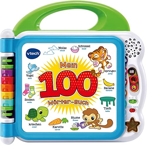 VTech Baby Mein 100-Wörter-Buch – Interaktives Bilderbuch zum Lernen erster Wörter mit 12 bilingualen Seiten in Deutsch-Englisch – Für Kinder von 2-5 Jahren