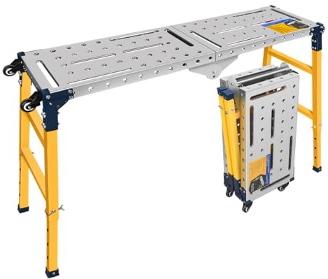 MoPei 2 in 1 Multifunktions Arbeitsplattform Alugerüst Mobiler Schweißtisch | 36 x 140cm Verzinkte Tischplatte | 500 kg Belastbarkeit | 70-110cm Höhenverstellbar