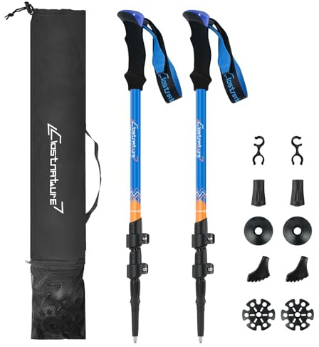 Clostnature Wanderstöcke Teleskop Aluminium, Leichte Nordic Walking Stöcke | für Damen und Herren, 58-135 cm Trekkingstöcke Ausziehbar(2 Stück), mit Schnellverschluss, Verschiedene Aufsätze, für Wandern