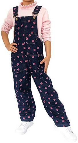 Peacolate 5-13 Jahre Kleine Mädchen Schnall Jumpsuit und Strampler Overalls Denim Blumen Mustern Jeanshose(Blumen,12-13Jahre)