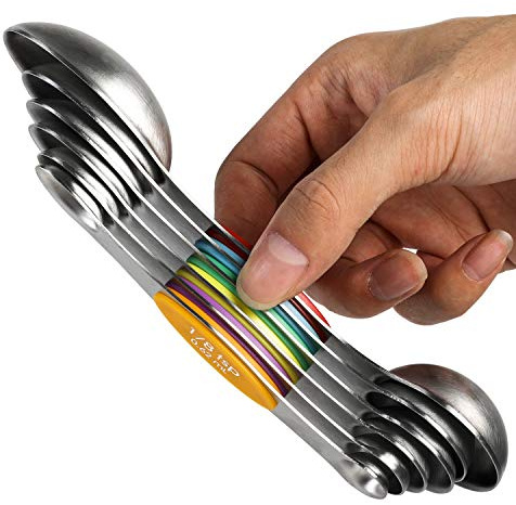 Magnetische Messlöffel Set Edelstahl Stapelbare doppelseitige Teelöffel Esslöffel zum Messen von trockenen und flüssigen Zutaten