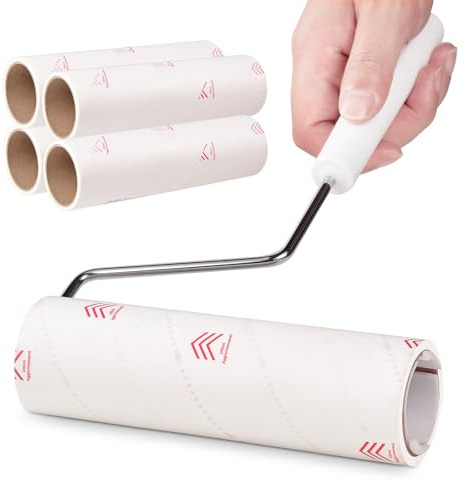Fusselrolle 4 Rollen mit 1 Abroller 1 Staubschutzhülle, 16cm extra großer Tierhaarentferner (Weiß)