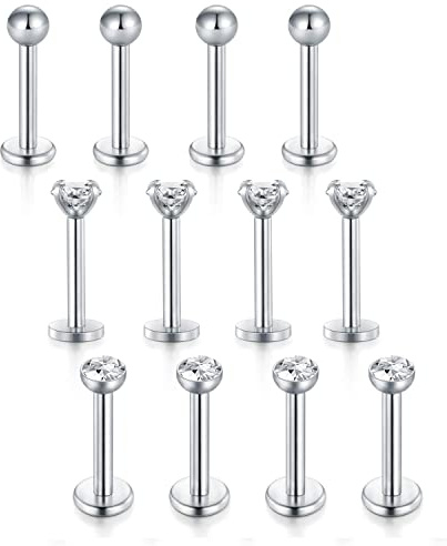 vcmart Lippenpiercing Stecker Labret Studs 6mm 8mm 10mm Chirurgenstahl Piercing Lippe Tragus Helix Monroe Medusa Steckers