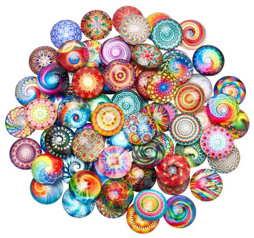 PandaHall 70 Styles Mosaiksteine 25mm Glassteine Bunte Glas Cabochons Regenbogen Halbrunde Fliesen Kaleidoskop Cabochons Kuppel Edelsteine Für Foto Cameo Anhänger Schmuckherstellung Scrapbooking
