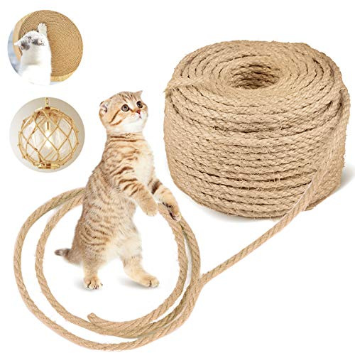 JOYUE Sisalseil für Kratzbaum, Sisal für Katzen 50 Meter Leine Natur Seil 6mm Natürlich Kratzsaule Katzenbaum Kratzseil Reparatur, Garten Dekoration DIY (50M)