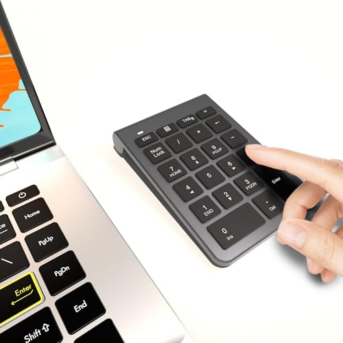 Bluetooth Nummernblock, Kabelloser Ziffernblock mit 22 Tasten（inkl-11 Multifunktionstasten） Leiser Numpad für Laptop/Desktop/MacBook/iPhone/iPad/Surface Pro(Windows/macOS/iOS/Android) – 10m Reichweite