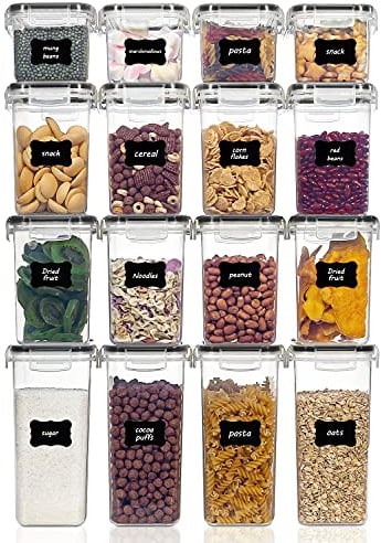 Vtopmart Vorratsdosen mit Deckel Luftdicht, Set mit 16 Vorratsbehälter, BPA-frei, Küchen Aufbewahrungsboxen für Mehl, Zucker, Körner, Mit Schreibstift und Etikett