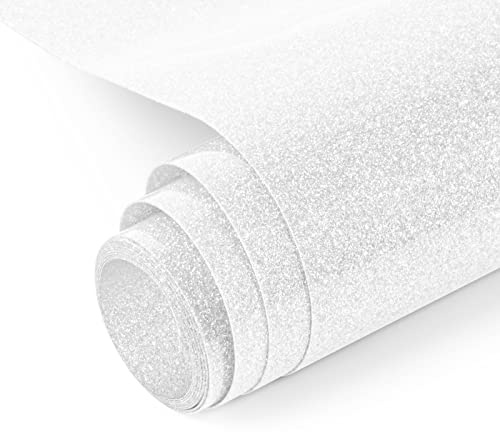 NANAPLUMS Glitzer Plotterfolie Textil, HTV-Flexfolie, Bügelfolie, Weiß | Glitzerfolie, leicht zu schneiden & entgittern; Transferfolie zum Aufbügeln für T-Shirts, Taschen und Textilien.