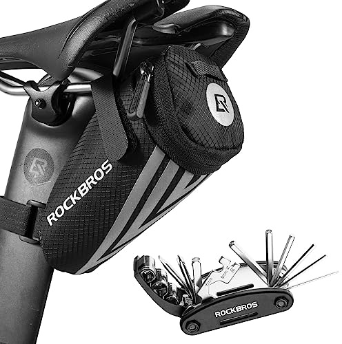ROCKBROS Fahrrad Satteltasche Fahrradtasche Fahrradsitz Tasche | 15 × 6,5 × 5 cm mit Befestigungsriemen/mit Halterung, für MTB Rennrad Faltrad