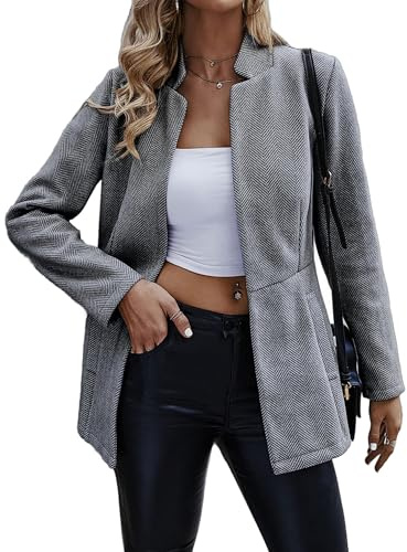 Jhsnjnr Blazer für Damen Langarm Arbeit Mantel Business Stehkragen Sakko Open Front Anzug Jacken