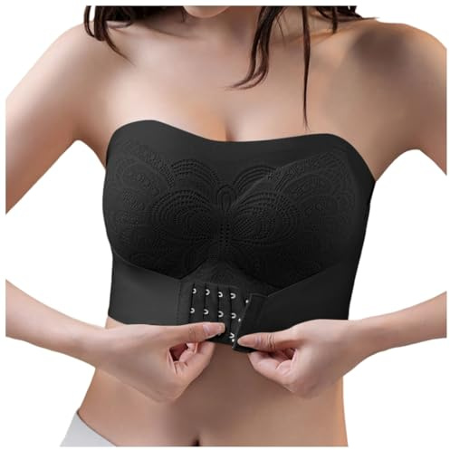 NaLatia Unsichtbarer trägerloser Super-Push-up-BH, Frontverschluss, trägerloser BH für große Oberweite, rutschfester Push-Up-Bandeau-BH, kein Bügel-BH