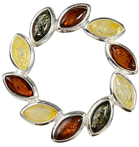 HolidayGiftShops Mehrfarbige Brosche aus Sterlingsilber und baltischem Bernstein Carrie