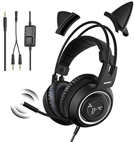Somic Gaming-Kopfhörer für Xbox One, Stereo-Surround-Sound mit Geräuschunterdrückung, abnehmbares Katzenohr-Headset mit Inline-Steuerung für Jungen und Männer