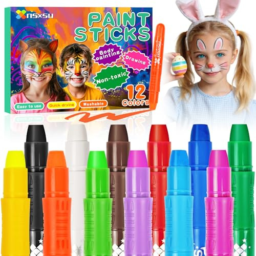 nsxsu Schminkstifte Kit 12 Farben, Gesichtsfarbe Kinderschminke Stifte Körperfarbe Face Paint Bodypainting Farben für Mädchen, Babybauch Bemalen für Geburtstags Make up Partybedarf Halloween