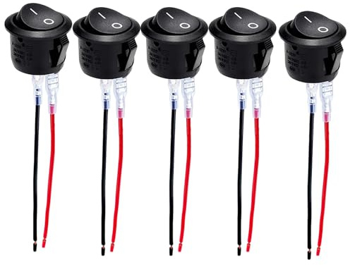 5 Stück Kippschalter 12V,Wippschalter 12V,Schalter 12V Mit Draht,2 Polig EIN/AUS SPST Switch 10 A/125V,6 A/250V,Rund Button,Für Lichtschalter Wohnmobil Auto Motorrad Truck Jeep Off Road Boat Marine