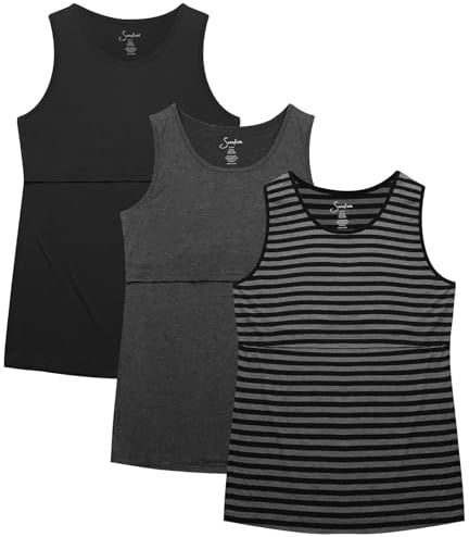 Sosolism 3er-Pack Still Tanktops Damen Umstands Tops S-XXL | Bequemes Still-Top mit diskretem Hochziehzugang aus blickdichter, atmungsaktiver und dehnbarer 200gsm Baumwolle