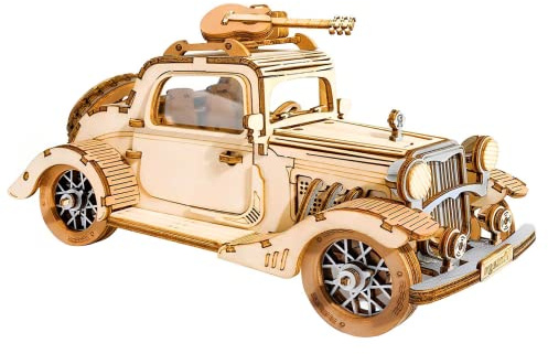 Rolife 3D Puzzle Auto-Holzpuzzle 3D Modellbausatz für Erwachsene Kreativer DIY-Bausatz, Bastelset für Dekoration & Ästhetische Geschenke für Teenager(Vintage Car)