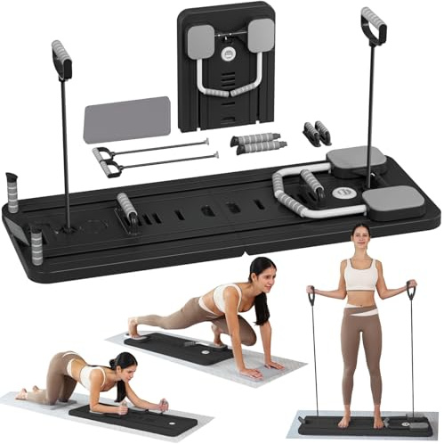 ExeractFit Pilates Board - 2026 Upgraded Plegable Pilates Reformer Machine Set per Hogar Pilates Equipment Multifuncional Rodillo Abdominales Rebote Automático Home Workout(Schwarz)