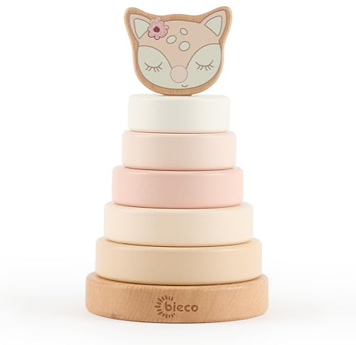Bieco Stapelturm REH Ella | Nachhaltiges Holz FSC® | 19 cm | Steckspielzeug ab 1 Jahr