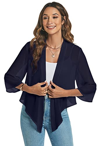 Famrrifuu Damen Bolero Chiffon Schulterjacke 3/4 Ärmel Elegant Kurze Cardigan Leichte Dünn Bolerojacke Casual Top