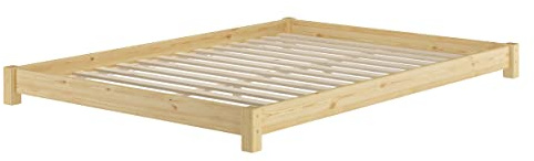 Erst-Holz®Flaches Futon-Doppelbett Bodenbett Niedrigbett 140x200 Kiefer massiv V-60.51-14Rollrost inkl.