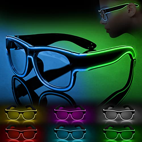 Ainiv Kabellose Leuchtbrille, LED, EL Neon Licht, Maske, Partybrille für Party, Dekoration, Geburtstag, Weihnachten, Party, Rave, EDM, Cosplay (blau grün)