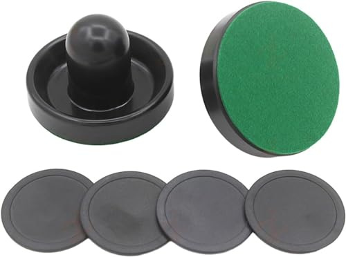 MOUJUCHI Air Hockey Pushers, 2 Stück 60mm Air Hockey Tisch Filzschieber mit 4 Stück Roten Pucks für Tabellen Spiel（Schwarz）