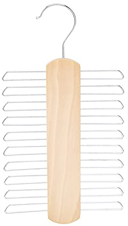 Amazon Basics Holz-Krawatten- und Gürtelhalter mit 20 Stangen, 2 Stück, 1er-Pack, Doppelpack, Natur