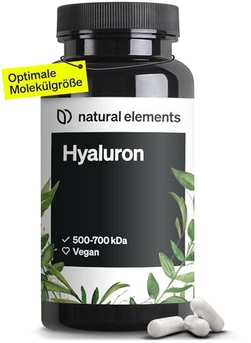 natural elements Vegane Hyaluronsäure – 500 mg Hyaluron/Kapsel – 90 Kapseln für 3 Monate – 500–700 kDa – hochdosiert, ohne Zusätze – in Deutschland produziert & laborgeprüft