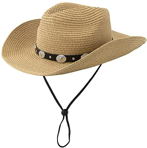 Strohhut Cowboyhut für Damen Herren Western Sonnenhut Breite Krempe Sommergürtel Cowgirl Hüte