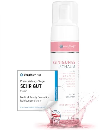 Reinigungsschaum 200ml mit Hyaluron, Bio Rosenwasser, Bio Aloe Vera – Porentiefe Reinigung mit dem veganen Face Cleanser und Make Up Entferner mit milden Tensiden, Allantoin und Panthenol.