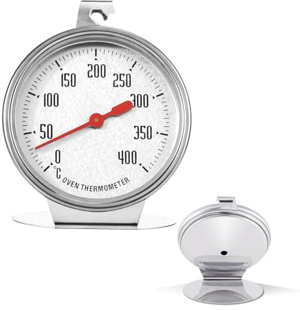 Backofenthermometer Edelstahl Innen mit Großem Zifferblatt, Messbereich 0-400°C für Präzises Backen, BBQ und Kochen in Gasherd, Elektroherd und Umluftofen