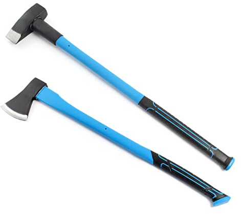 XPOtool Set Spaltaxt 1500g und Spalthammer 3,6kg mit Stiel aus Fiberglas Carbonstahl Klinge Holzaxt