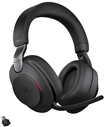 Jabra Evolve2 85 Wireless Headset mit mikrofon, USB-C Adapter, Schwarz | Geräuschunterdrückung, Microsoft Teams Zertifizierte, Stereo Kopfhörer, mit Langer Akkulaufzeit