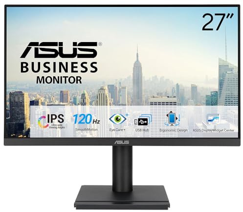 ASUS VA279QGS 27 Zoll 120Hz FHD IPS Eye Care Monitor | Blaulichtfilter, Adaptive Sync, Rahmenlos, 1ms, Ergonomischer Standfuß, VESA wandmontierbar, für Home Office, DP, HDMI, D-Sub