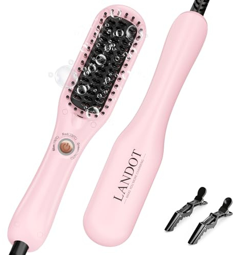 LANDOT Mini Glättbürste Haarglätter Bürste: Glätteisen & Haarbürste 2in1 für Einfaches und Schnelles Glätten - Kleines Glättbürste ideal für Kurze bis Mittellange Haare