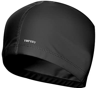 Badekappe Bademütze PU Beschichtet Weiche Badehaube Ohrenschutz Schwimmhaube Schwimmkappe für Herren Damen Lange Kurzes Haar (1xSchwarz)