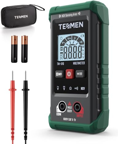 TESMEN TM-510 Digital Multimeter, 4000 Zähler Messgerät, Voltmeter mit Automatischem Messbereich, Intelligente Messung; Spannungsprüfer Misst AC/DC-Spannung, Widerstand, Durchgang – Grün