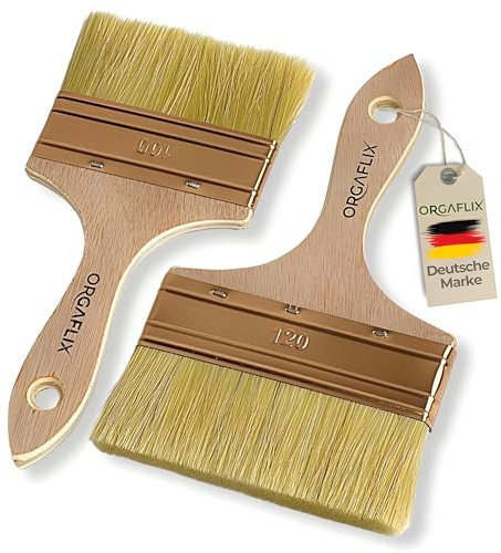 ORGAFLIX Flächenstreicher 100mm + 120mm für Öl, Lacke, Lasur, Beizen, Acryl, Kreidefarbe - Perfekt für große Flächen, Lasurpinsel Holz außen, Ölpinsel Holz, Flachpinsel, Lackpinsel, Pinselset
