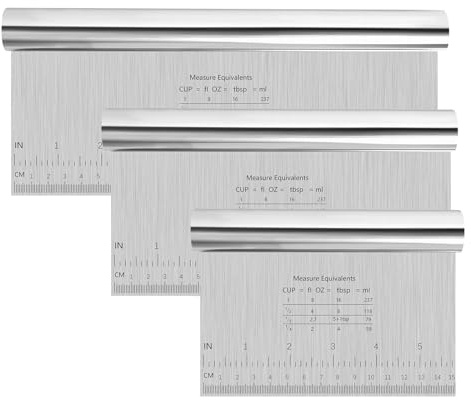 3 Stück Teigschaber Edelstahl, 15/20/25cm Teigschneider Mit Messskala Antihaft Teigkarte Edelstahl, Teigkarte Backutensilien für Kuchen Torte Pizza Cake Dough Plätzchen