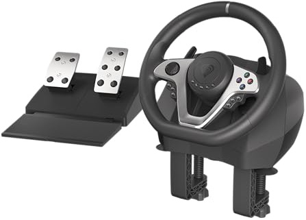 Genesis Seaborg 400 Profi Gaming Lenkrad – 900°/270° einstellbarer Rotationsbereich, Vibrationsfeedback, Multi-Plattform (PC, PS4, PS3, Xbox One, Xbox Series X/S, Switch), Metall-Schaltwippen, Schwarz