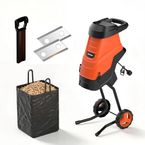 MAXLANDER 2600W Elektro häcksler Garten mit 45L Auffangbehälter | gartenhäcksler mit SK5-Doppelseitenklingen und Rolle,45mm Schnittdurchmesser ,Kompostieren und Aufräumen des Gartens