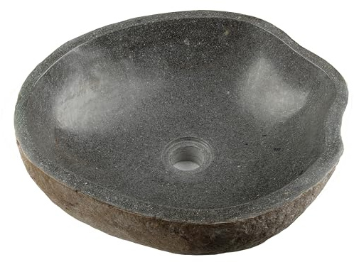 Naturstein Hand-Waschbecken Aufsatzwaschbecken Vulkanstein Andesit Findling grau 40 x (10-12) x 40 cm, Gewicht: 15-20 kg