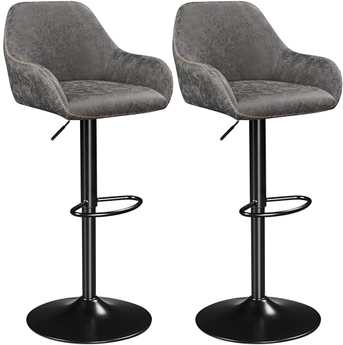 Yaheetech Barhocker 2er Set, höhenverstellbar Barstuhl, Hocker mit Rückenlehne, Tresenhocker, drehbar Bistrohocker aus Kunstleder, grau